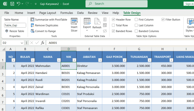 cara membuat tabel di excel