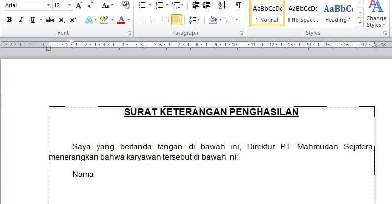 Panduan Belajar Mengetik di Word - Membuat Surat Keterangan. 11 Mengatur indentasi baris pertama