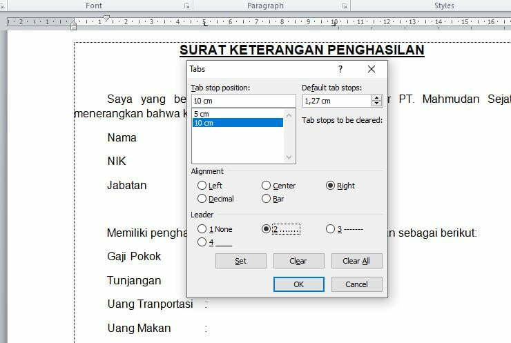 Panduan Belajar Mengetik di Word - Membuat Surat Keterangan. 15 Mengatur tab stop