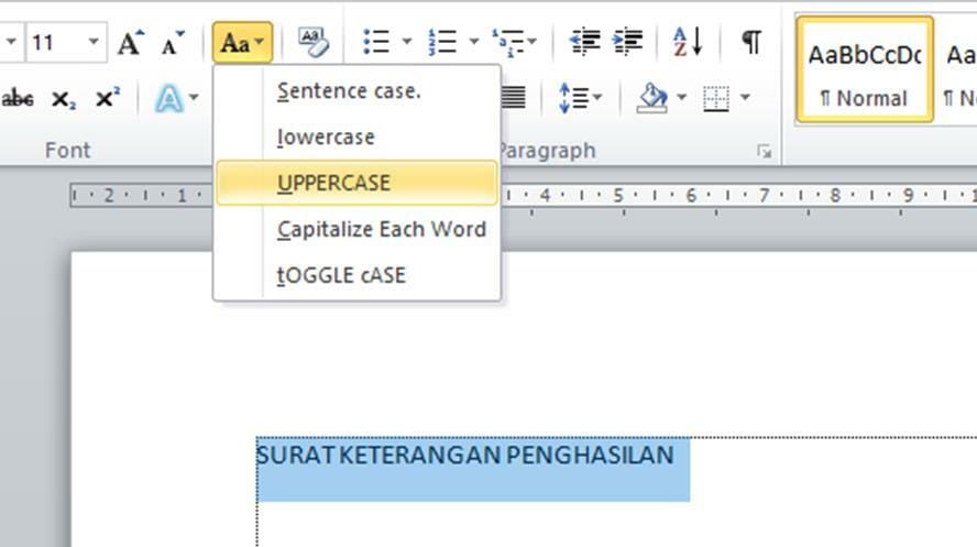 Panduan Belajar Mengetik di Word - Membuat Surat Keterangan. 6 Mengubah huruf besar atau kecil
