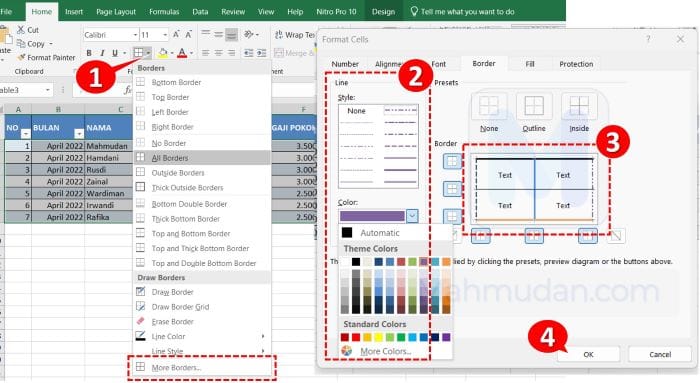 Practice Creating Tables in Excel for Beginners 6 kustom border tabel di excel