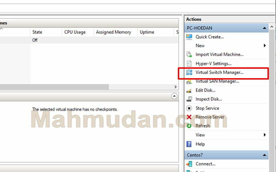 How to Create a CentOS-7 Virtual Machine with Hyper-V Membuka pengelola jaringan virtual