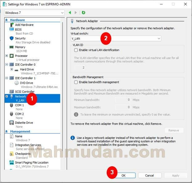 Cara Membuat Mesin Virtual Windows-7 dengan Hyper-V 17 Pengaturan Jaringan pada Mesin Virtual