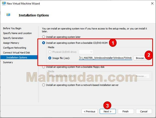 Cara Membuat Mesin Virtual Windows-7 dengan Hyper-V 10 Menentukan pilihan instalasi