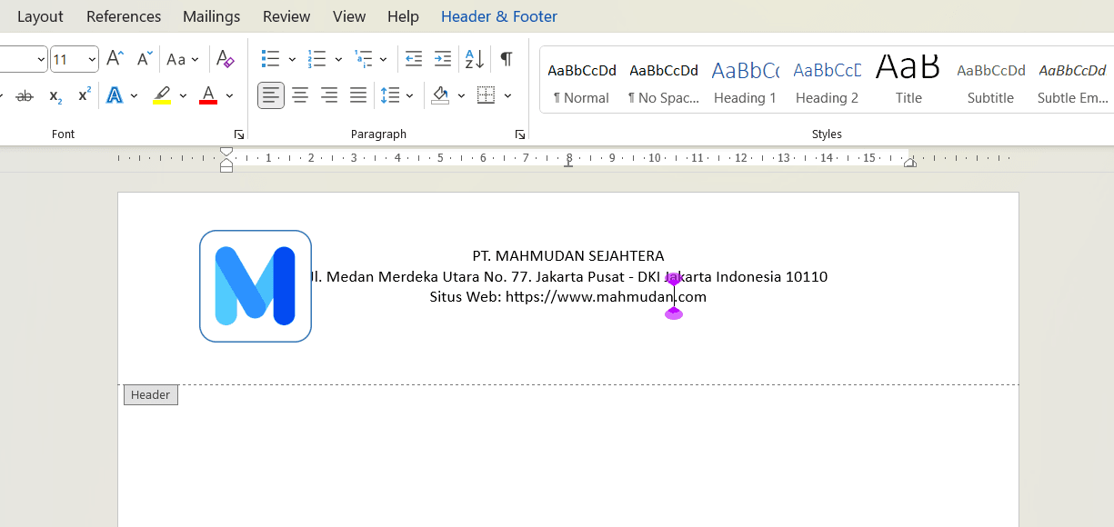 Cara Membuat Kop Surat di Word hanya Halaman 1 (5 Langkah Mudah) 4 tambahkan identitas organisasi