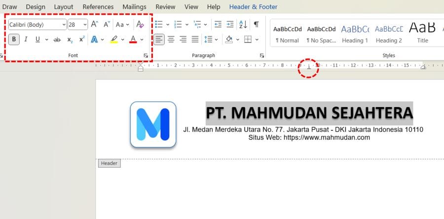 Cara Membuat Kop Surat di Word hanya Halaman 1 (5 Langkah Mudah) 5 atur gaya dan posisi teks kop surat