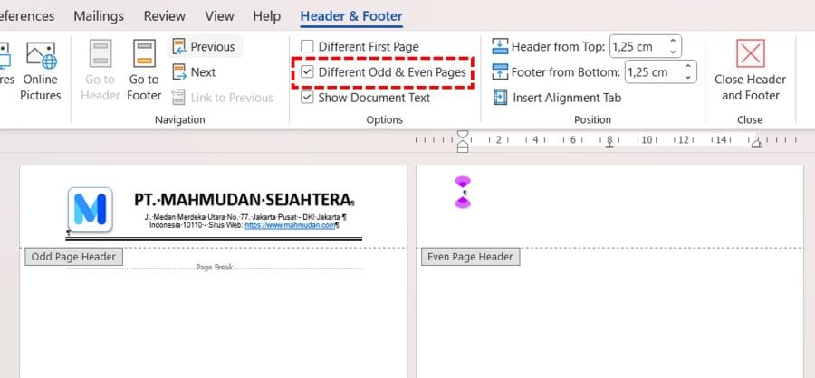 Cara Membuat Kop Surat di Word hanya Halaman 1 (5 Langkah Mudah) 9 halaman ganjil genap berbeda