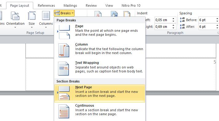 addGuide to Creating Page Numbers in WordgkaComplete menambahkan Breaks-Next Page
