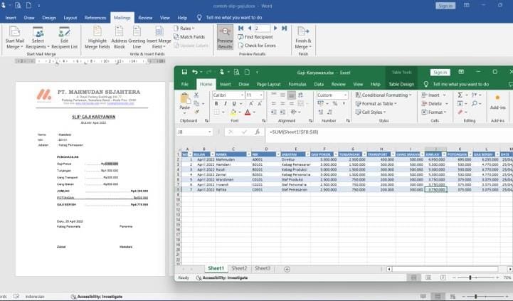 创建与 Excel 数据的 Word 邮件合并