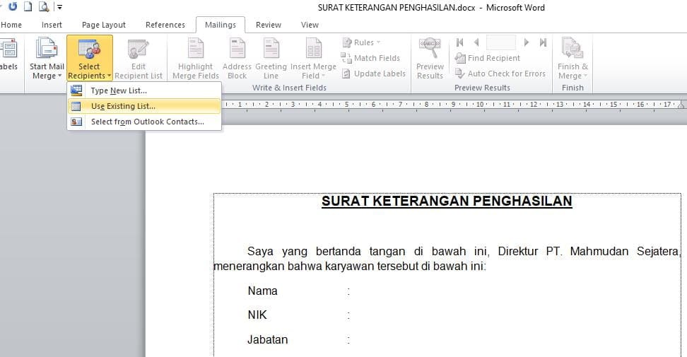 How to Create a Mail Merge Word with Excel DatahusSpecial Tricks menghubungkan mail merge word dengan excel