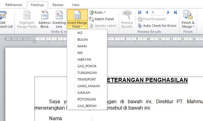 How to Create a Mail Merge Word with Excel Data+ TSpecial Tricks5 tampilan Merge Field
