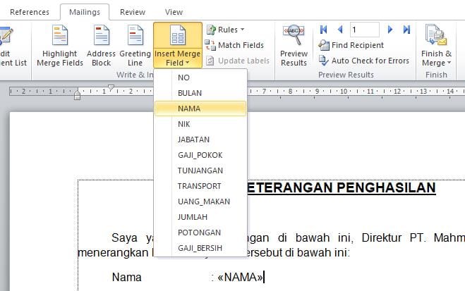 How to Create a Mail Merge Word with Excel Data TrSpecial Tricks memasukkan bidang Merge Field