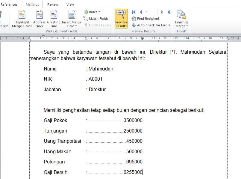 How to Create a Mail Merge Word with Excel DataTriSpecial Tricks menampilkan data Mail Merge di Word