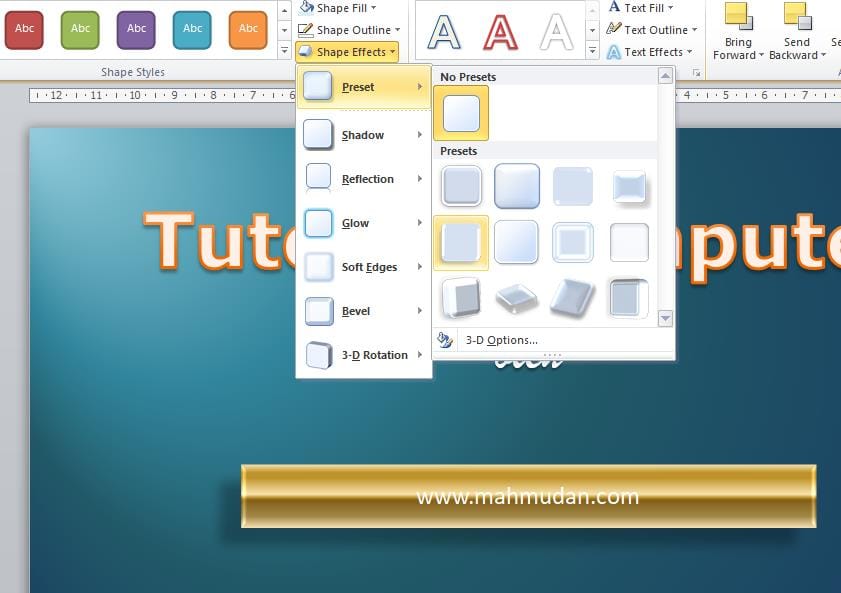 12 Panduan Dasar Membuat Presentasi PowerPoint Sederhana Tapi Menarik 14 Menambahkan Shape Effect