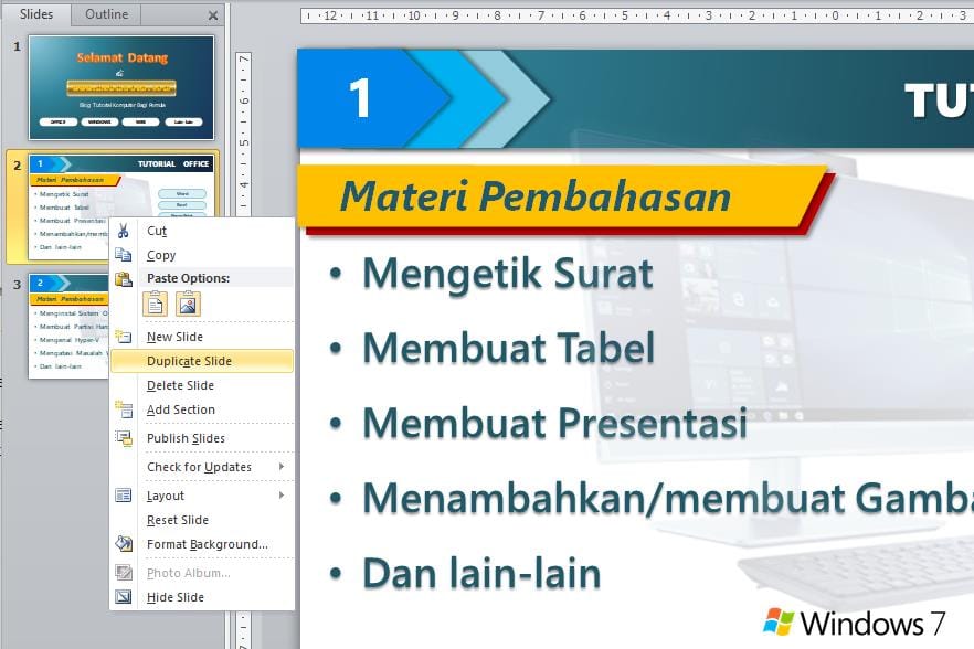 12 Panduan Dasar Membuat Presentasi PowerPoint Sederhana Tapi Menarik 20 Menduplikat slide