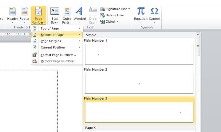 SelGuide to Creating Page Numbers in Wordn WComplete - Lengkap 2 memilih posisi nomor halaman di word