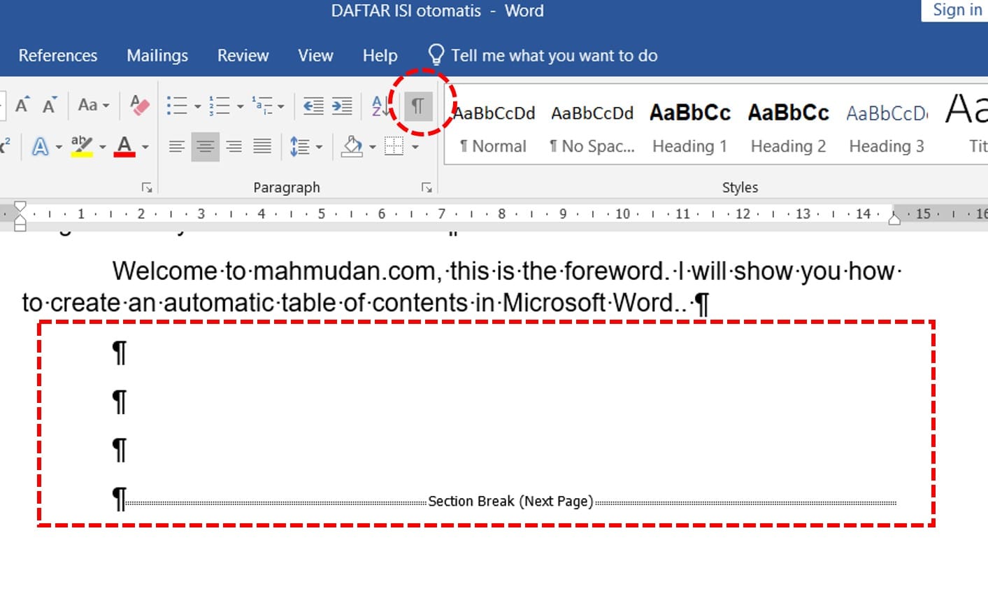 disGuide to Creating Page Numbers in Wordd -Completep 11 tampilan tanda pemformatan