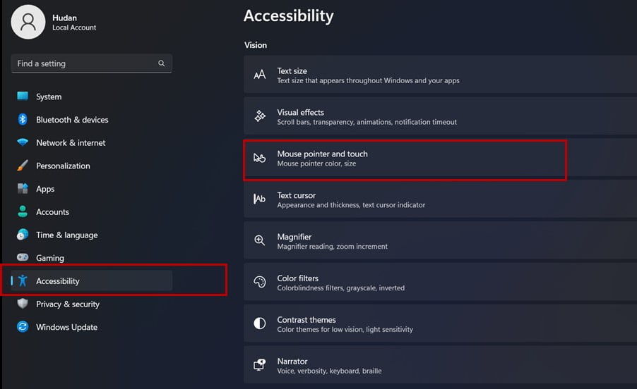 Cara Mengubah Ukuran dan Warna Mouse Pointer di Windows-11 4 menu mouse pointer and touch