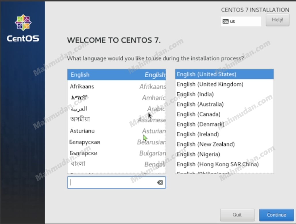 Cara Install CentOS 7 dengan Opsi Paling Sederhana 5 memilih bahasa