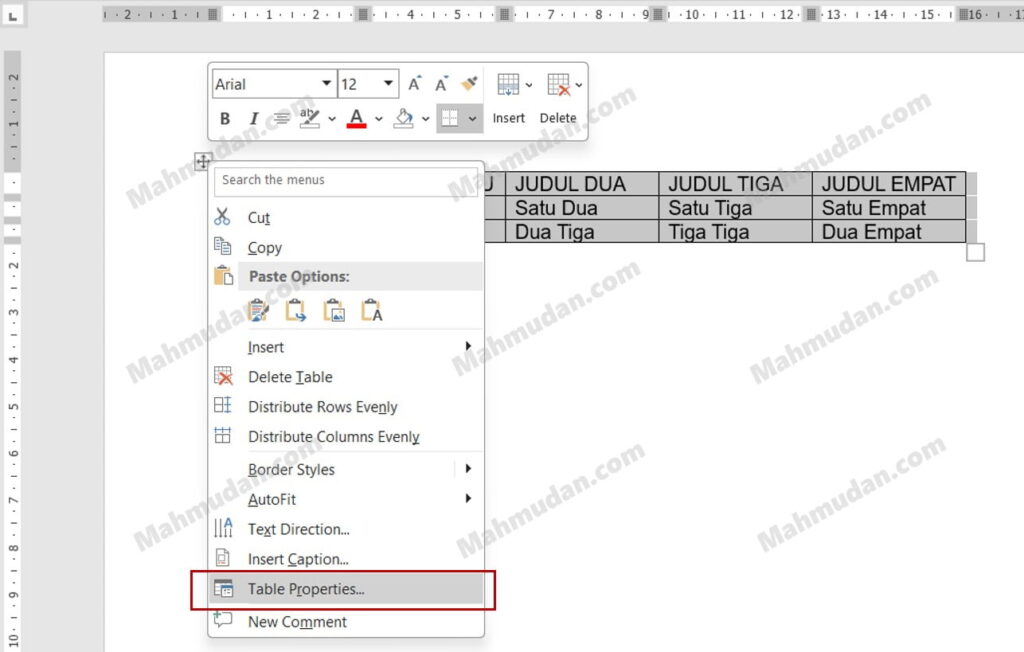 18 Panduan Lengkap Tabel di Word + Special Tricks 19 membuka Table Properties