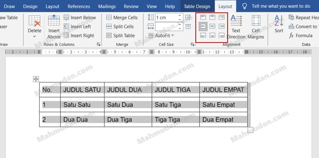 18 Panduan Lengkap Tabel di Word + Special Tricks 21 mengubah perataan teks dalam tabel