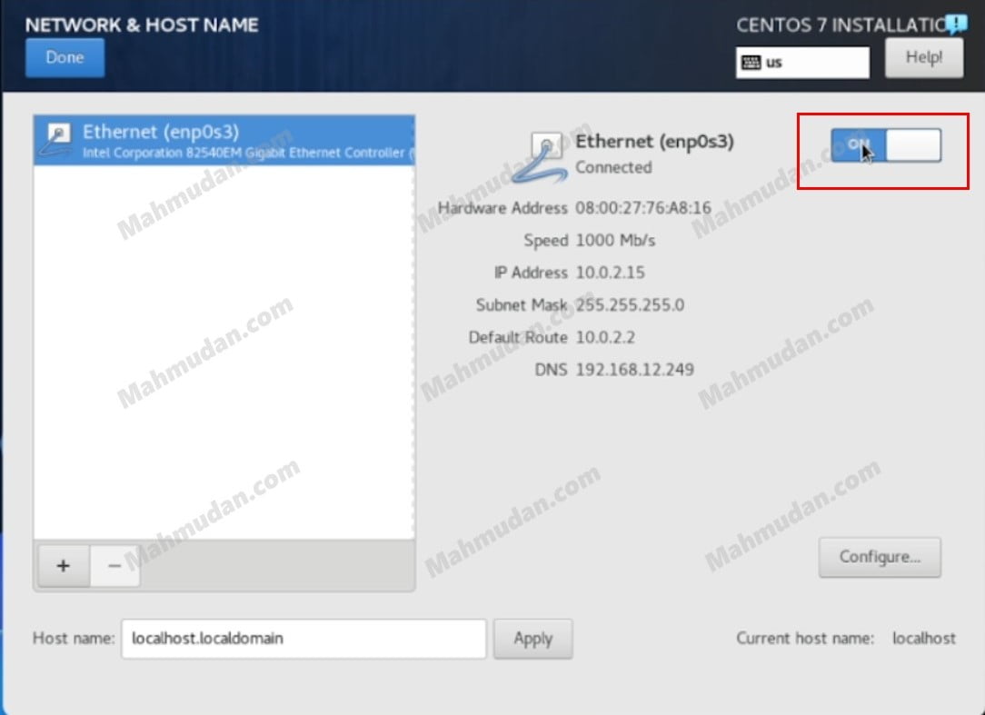 Cara Install CentOS 7 dengan Opsi Paling Sederhana 10 7. Aktifkan Jaringan 1