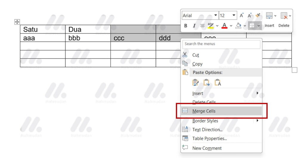 18 Panduan Lengkap Tabel di Word + Special Tricks 16 menggabungkan beberapa sel menjadi satu sel yang lebih besar di word