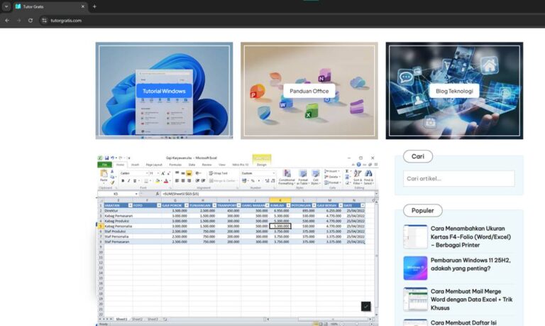 tabel excel di halaman web