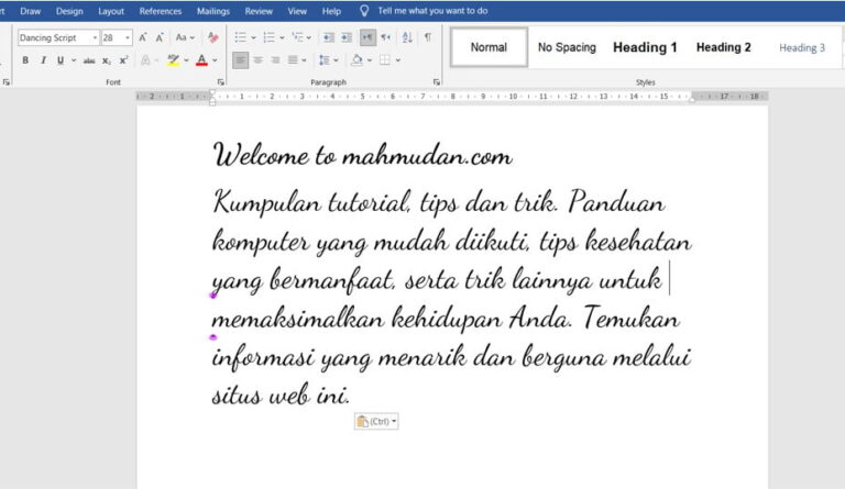 font tulisan tangan di word