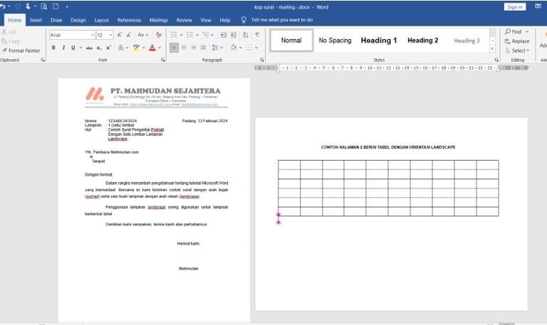 Set Portrait and Landscape incumWord Document portrait dan landscape dalam satu dokumen Word