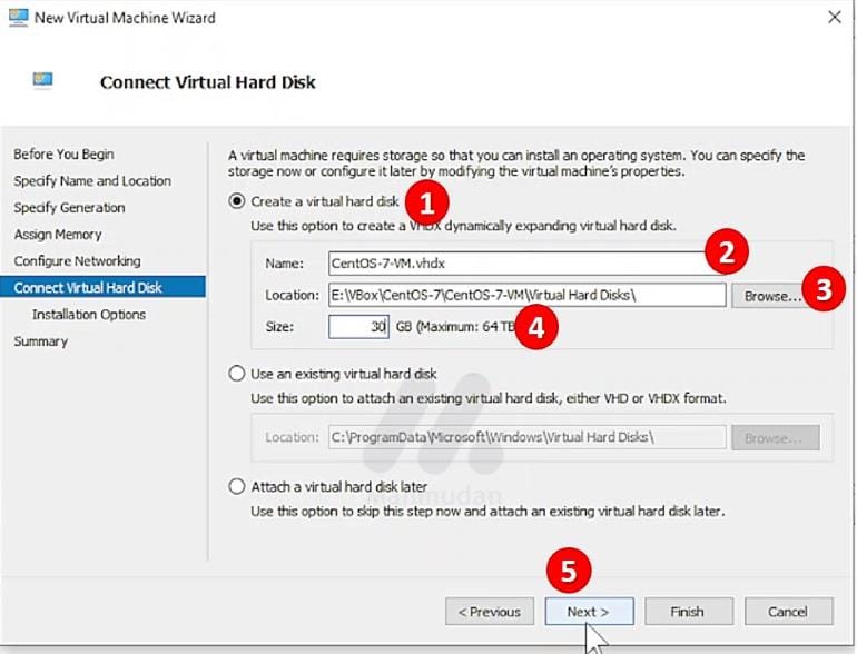 How to Create a CentOS-7 Virtual Machine with Hyper-VV 8 membuat hard disk virtual