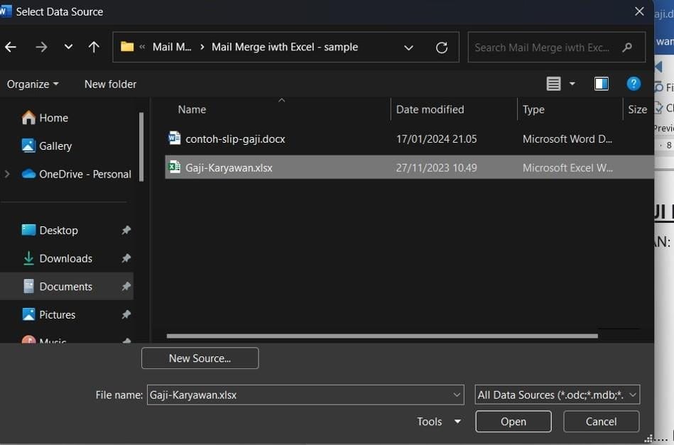 How to Create a Mail Merge Word with Excel Data+ TSpecial Tricks3 memilih sumber data excel