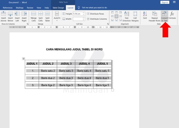 18 Panduan Lengkap Tabel di Word + Special Tricks 26 menu untuk mengubah tabel menjadi teks