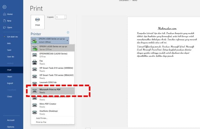 2 Cara Mengubah Excel atau Word ke PDF, Mudah tanpa Aplikasi 4 memilih opsi Microsoft Print to PDF
