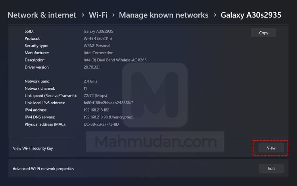 Viewing WiFi Passwords in Windows 11 - 5 Steps without CMD 7 view-wi-fi-security