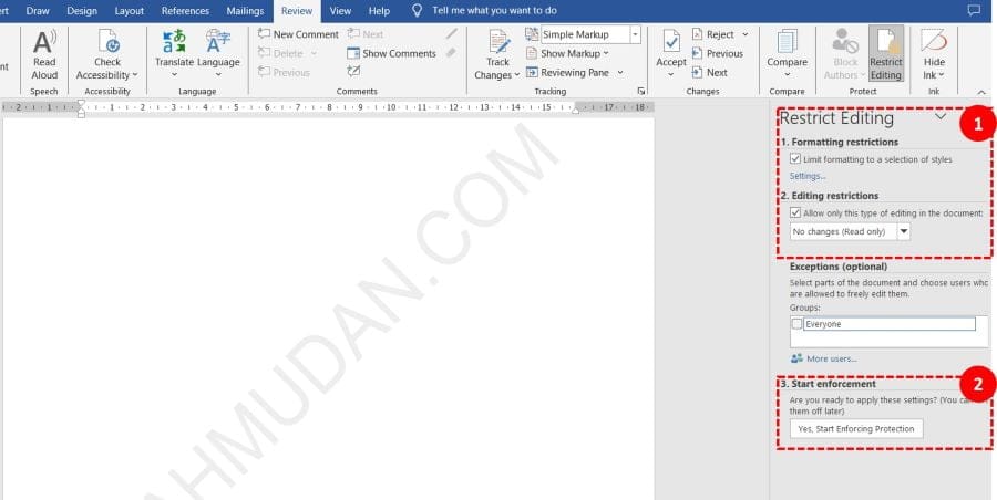 How to prevent Word documents from being edited - 3 Steps 3 panel opsi membatasi pengeditan