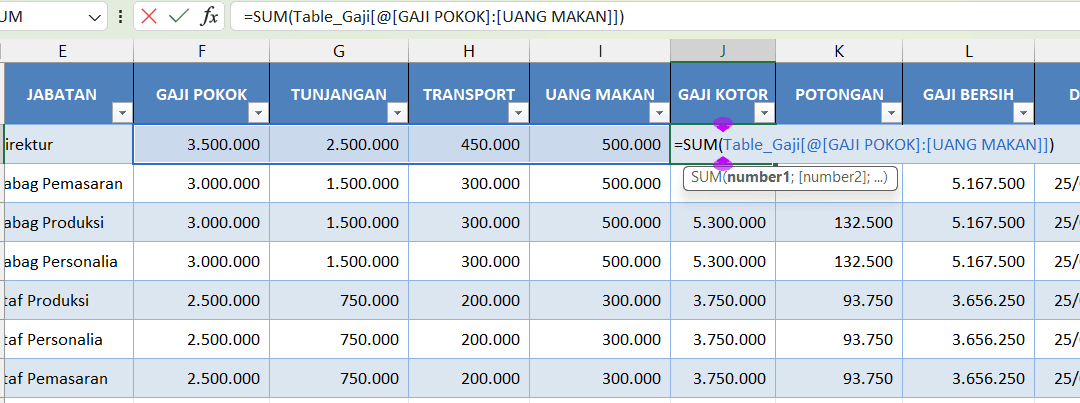 How to Create Excel Formulas - Amount, Less and times 2 rumus Excel menggunakan fungsi SUM dalam tabel