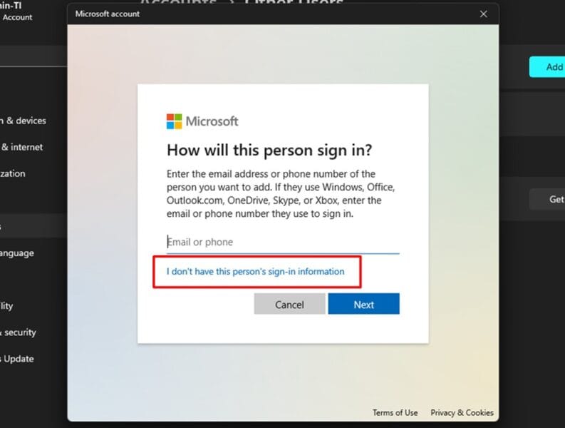 How to Create a New User in Windowsgn-iwithout Emailon I don’t have this person’s sign-in information